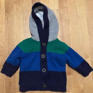 Hanna Andersson hooded Sherpa sweater cardigan 6-12 months button front